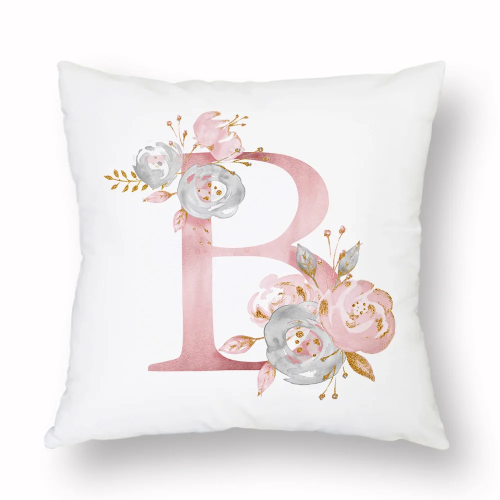 26 Английский алфавит инициалы акварельные Наволочки картина цветок розовый король чехлы на подушки для дома наволочка - Цвет: B