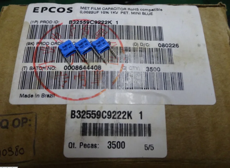 2019 горячая распродажа 20 шт/50 шт EPCOS 0 0022 мкФ/1000V 2.2nf 2200pf 222 тысяч слоев емкости для