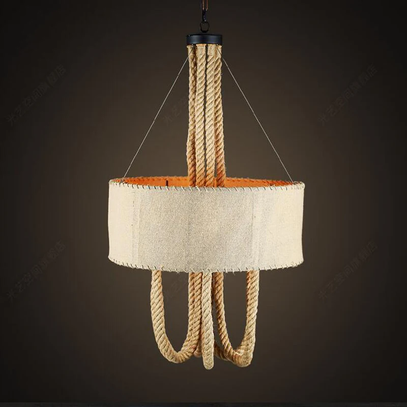 

Retro industry Light art lamps minimalist bedroom linen cloth Pendant Lights restaurant rope Rest Area lampshade circular GY168