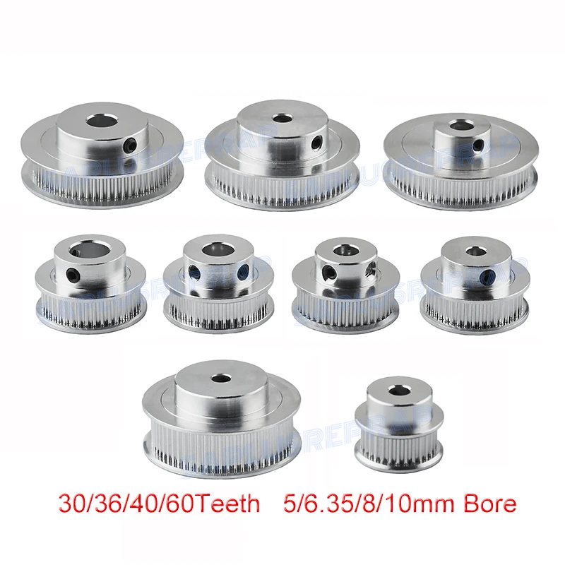 GT2 Timing Pulley 30 36 40 60 Зубья Алюминиевое отверстие 5 6.35 8MM для ширины пояса 6мм 10мм пояс для 3D-принтера Reprap