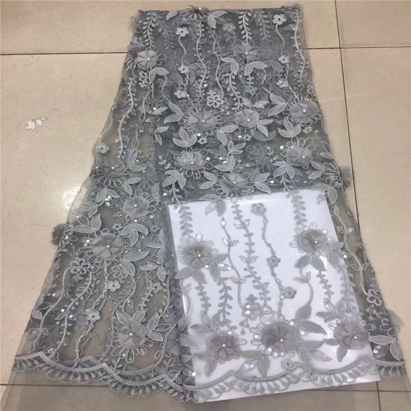 VILLIEA African French Lace Fabric High Quality Tulle For Wedding Beaded In Gray Color | Дом и сад