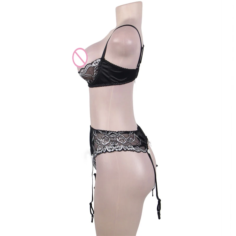 J80319 Open bust sexy lingerie push up bra set adjustable black plus size underwear sets with belt half cup garter bra set J80319 Open bust sexy lingerie push up bra set adjustable black plus size underwear sets with belt half cup garter bra set
