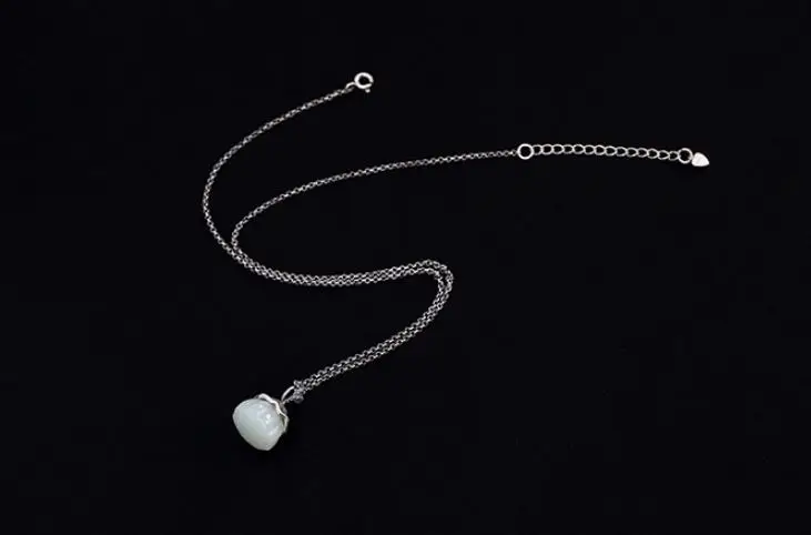 

Sterling S925 925 silver Pendant charm lotus Seedpod Nephrite ethnic Chinese style necklace for woman