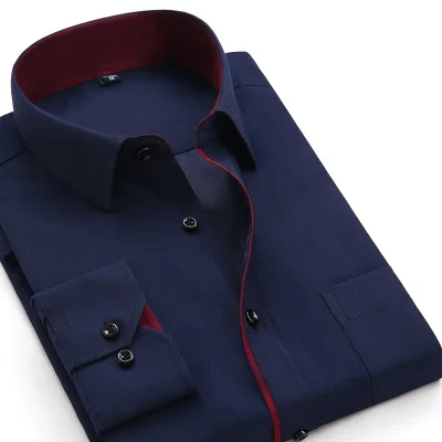 Деловые рубашки, мужские рубашки с длинным рукавом размера плюс 4XL, Высококачественная Однотонная рубашка hombre, Повседневная приталенная сорочка camisa masculina - Цвет: BK18