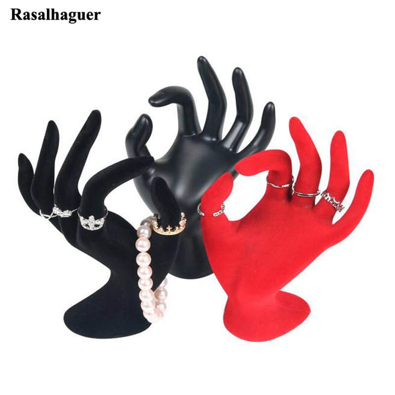 

OK Style Jewelry Display Stand Red Black Frosted White Hand Finger Shape Display Ring Bracelet Necklace Watch Key Holder Rack