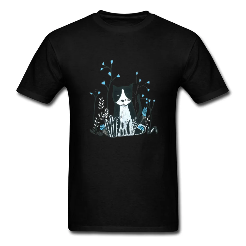 Tees Flower Cat Summer Funny Camisa Short Sleeve Pure Cotton O-Neck Men's Top T-shirts Camisa Tops Tees Top Quality Flower Cat black