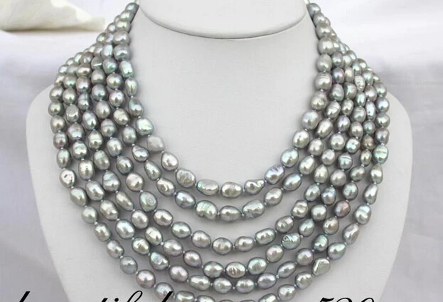

fast Z1035 BEAUTIFUL 6strands 12mm gray baroque freshwater pearl necklace