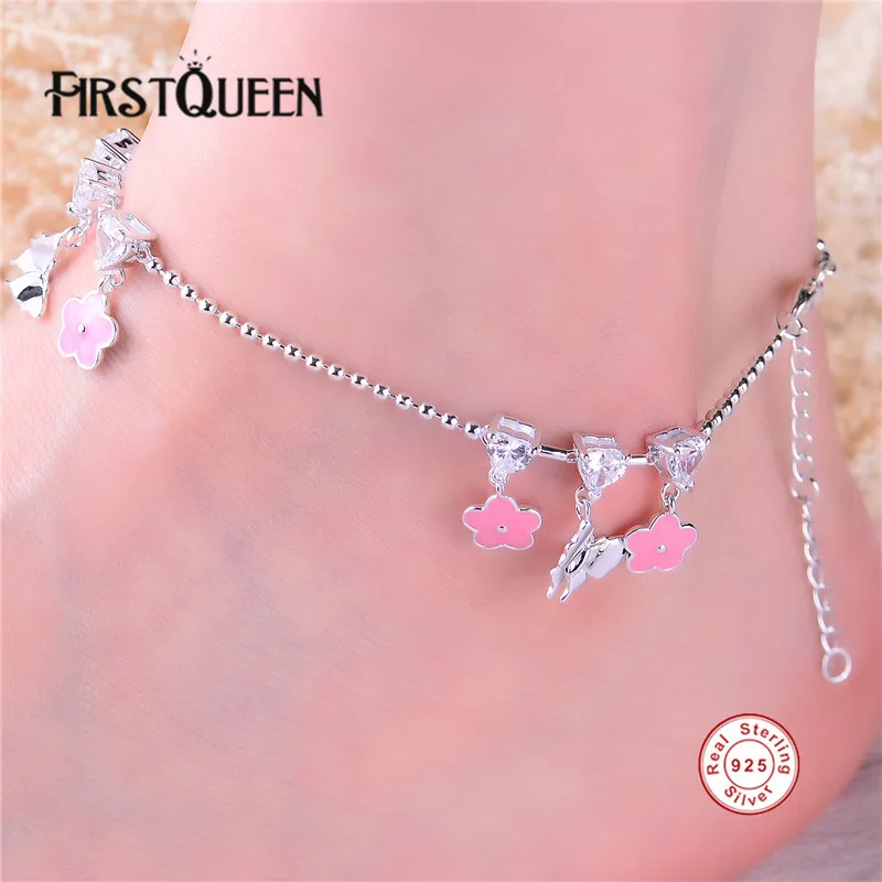 FirstQueen Pure Silver 925 font b Anklet b font Bracelet High Quality AAA Cubic Zirconia Best