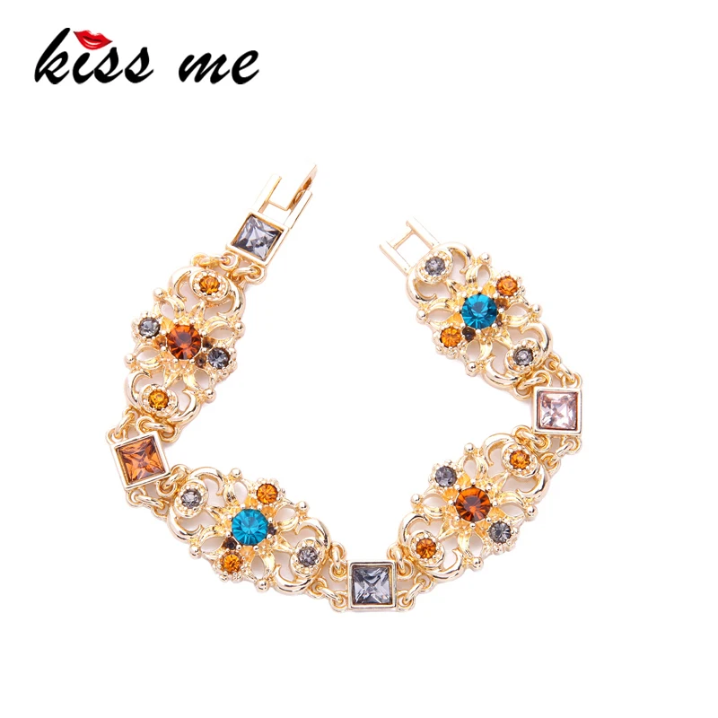 

KISS ME Geometric Hollowed Colorful Crystal Bracelet Female New Charming Cuff Bracelets for Women Jewelry