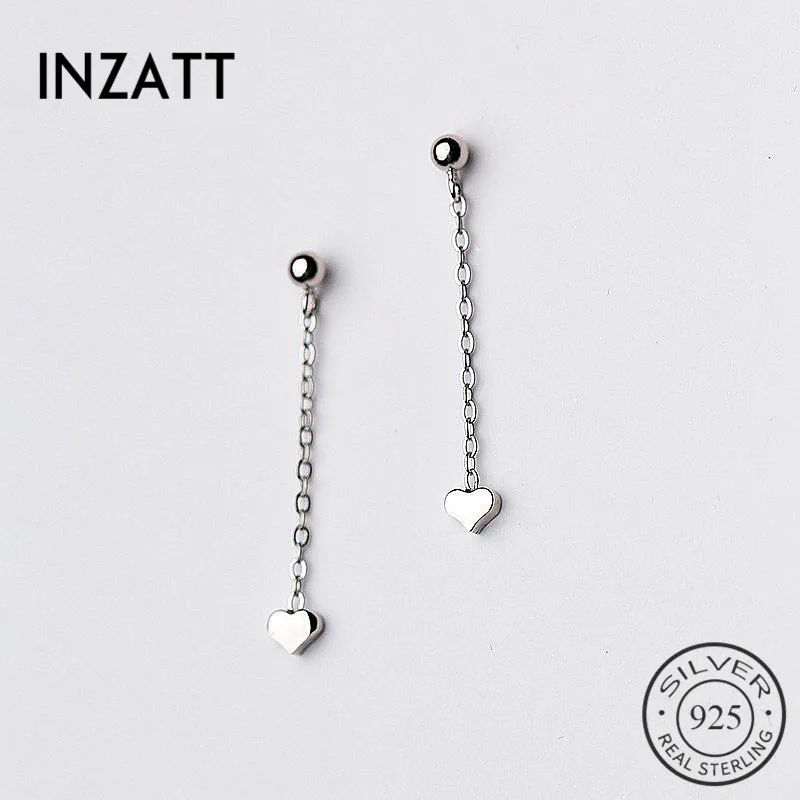 

INZATT Romantic Light Bead Tiny Heart Drop Earrings 925 Sterling Silver Short Chain Tassel For Women Fine Jewelry Accessories