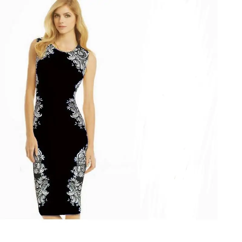 

Plue size Women's Elegant Sleeveless Print Floral Leisure Party Work fit stretch slim swing pencil case Bodycon Dress vestidos