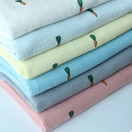 

100*135cm Carrot Fabric Drape Cotton and Linen Double Gauze Crepe Baby Clothes Fabric Ladies Skirt Sleepwear Fabrics