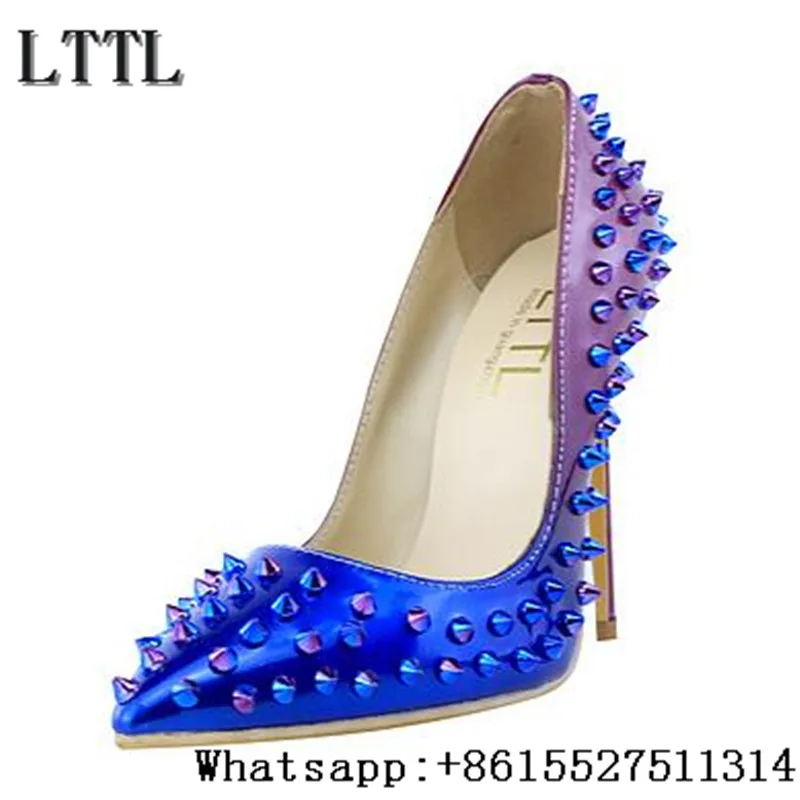 Luxury Designer Spiked Women Shoes Pumps Studded Rivets Mixed Colors ...