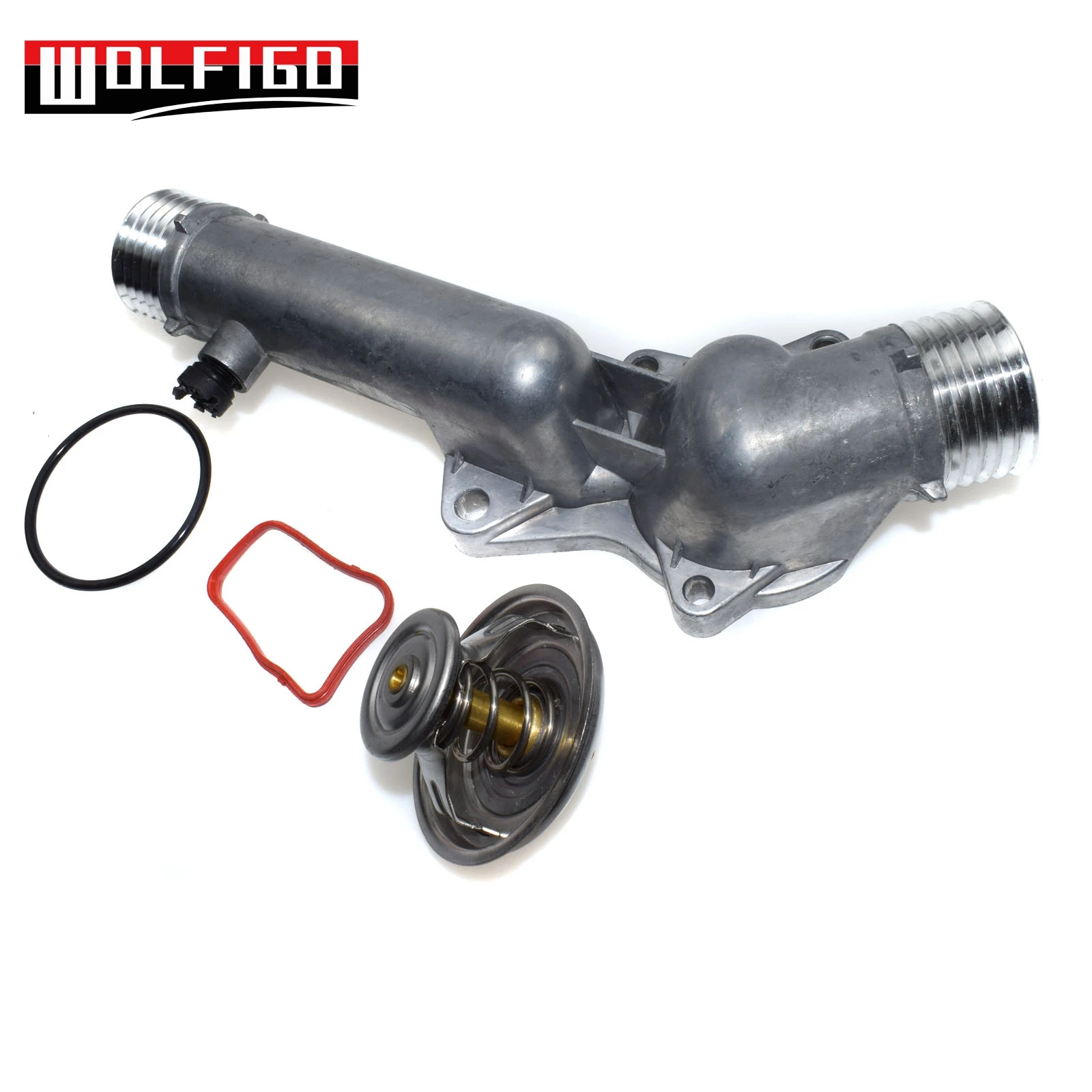 WOLFIGO For BMW E39 528i 1997 1998 ALUMINUM Thermostat Housing Cover W/ Thermostat Assembly 11537511083, 11531740478 New