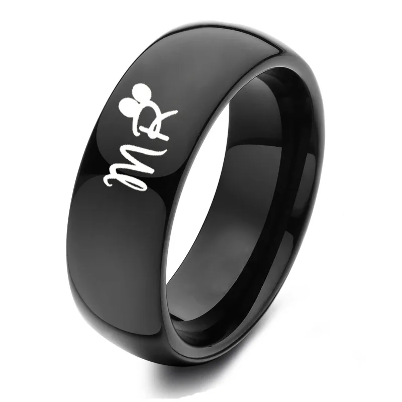 Кольцо для влюбленных, черный цвет, парное кольцо из нержавеющей стали, обручальное кольцо Mr Mrs для женщин и мужчин, ювелирное изделие