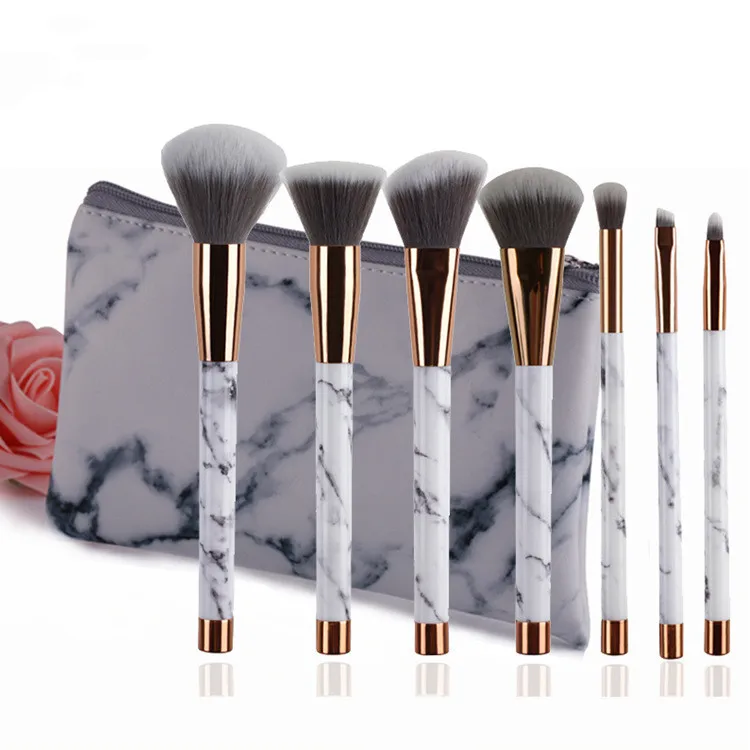 

7pcs/Set Makeup Brushes with Bag Marble Handle Eye Shadow Foundation Powder Make Up Brushes Face Cosmetic Beauty Pens Tools