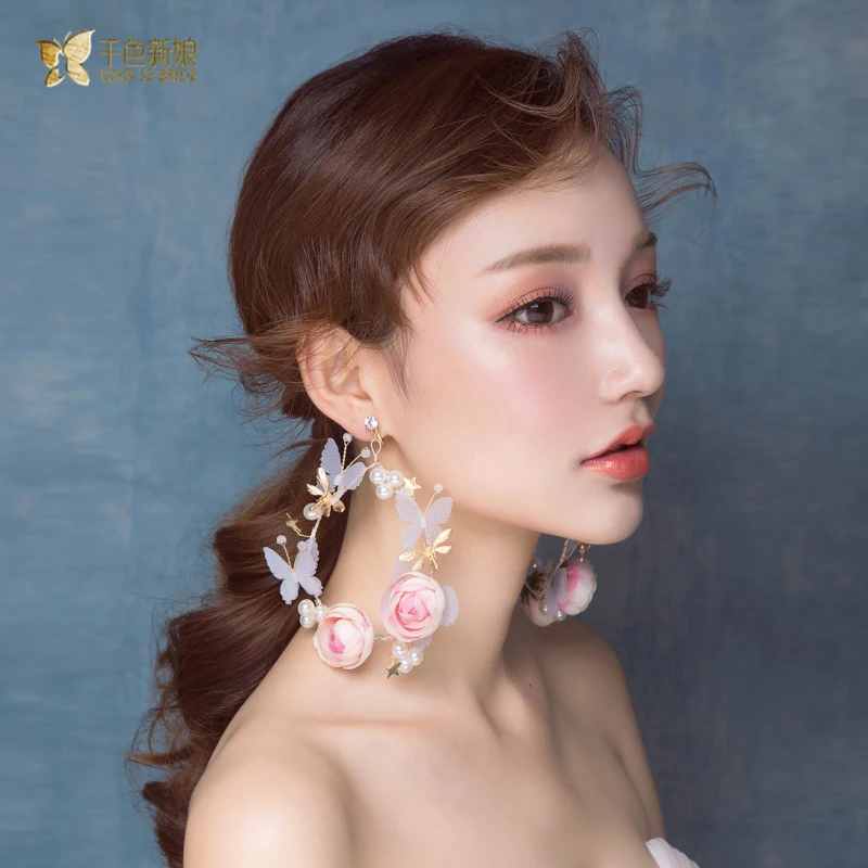 Южная Корея подчеркивающие индивидуальность большие тонкие серьги Мори цветок свадебные жемчужные серьги аксессуары для волос