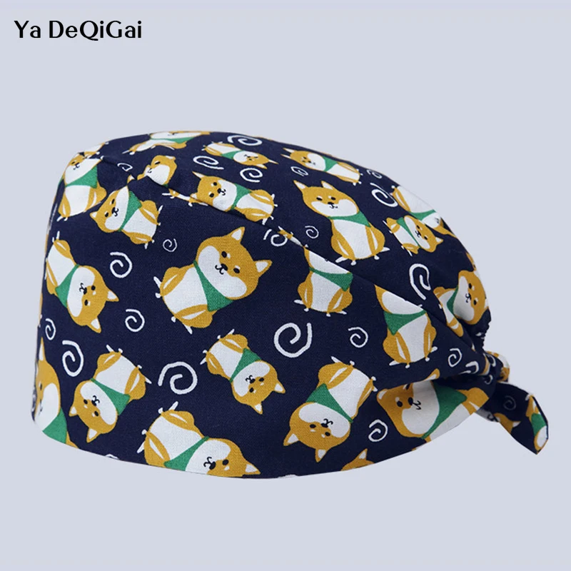 

Scrub Caps for men Women Hospital Medical Hats dog Print in Black Tieback Elastic Section 100% Cotton Surgical Caps New Arrival