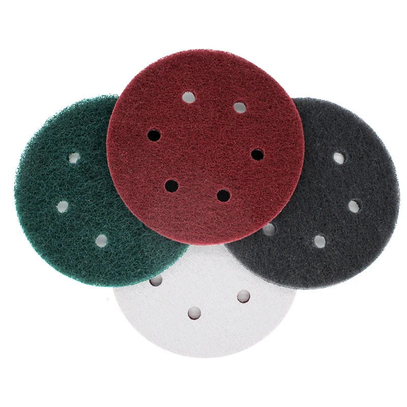 

15 PCS 6 Inch 6-Hole Multi-purpose Flocking Scouring Pad 240-800 Grit Industrial Heavy Duty Nylon Cloth for Polishing & Grinding