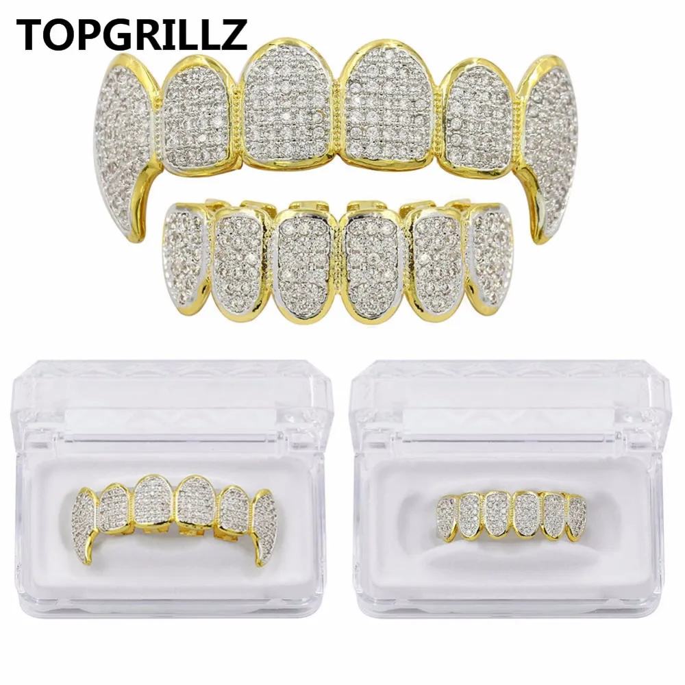 TOPGRILLZ пользовательский Fit посеребренный CZ микро проложить сверху и снизу Пользовательские Гриль Набор родий зубы грили вампирский зуб Grillz