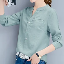 Shintimes – chemisier à rayures pour Femme, hauts ample à manches longues, en Vogue coréenne, collection automne 2020