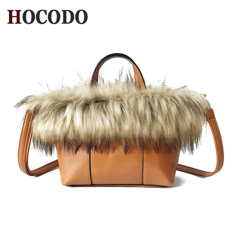 

HOCODO Female 2018 Autumn Winter New Fur Bag High Quality Pu Leather Women Shoulder Messenger Bag Tide Plush Handbag Bolso Mujer