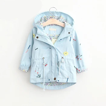 

Spring Autumn Jacket Girls Outerwear Cute Embroidery Windbreaker Coats Fashion Print Canvas Baby Children Clothing