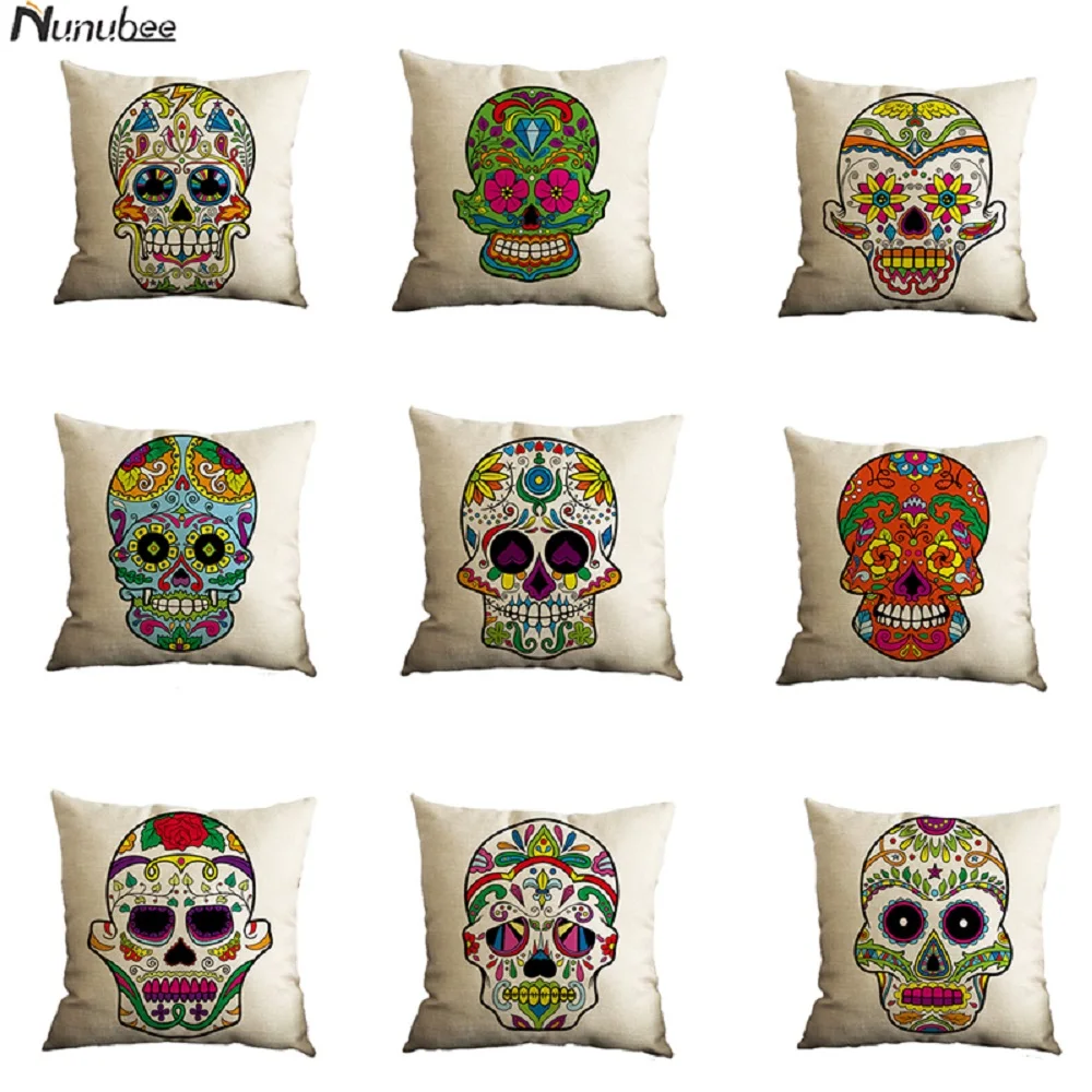 Nunubee شخصية اللون الجمجمة نمط القطن و الكتان الأزياء عالية الجودة مكتب غرفة المعيشة أريكة الزخرفية المخدة