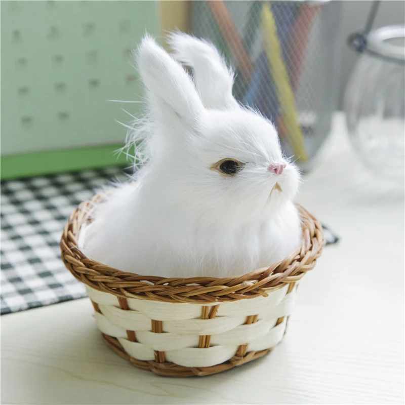 Short Plush Cute Easter Bunny Simulation Rabbit with Basket Furry Squatting Rabbit Birthday Gift ...