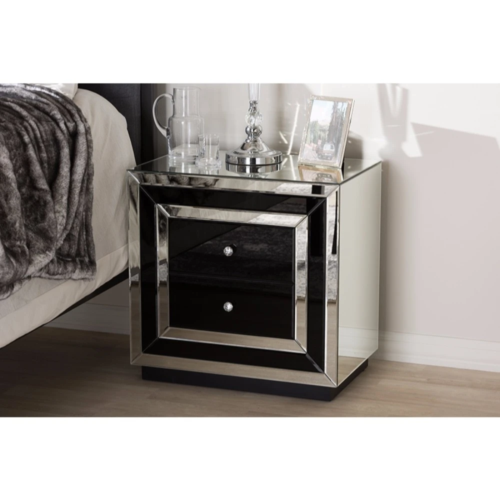 Baxton Studio Cecilia Hollywood Regency Glamour Style Mirrored 2-Drawer Nightstand (2)
