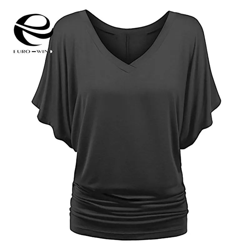 زائد حجم 5XL النساء قمم و بلوزة 2019 الربيع الصيف قصيرة الخفافيش كم الصلبة الخامس الرقبة بلوزة فضفاضة الإناث عارضة قمصان البلوزات