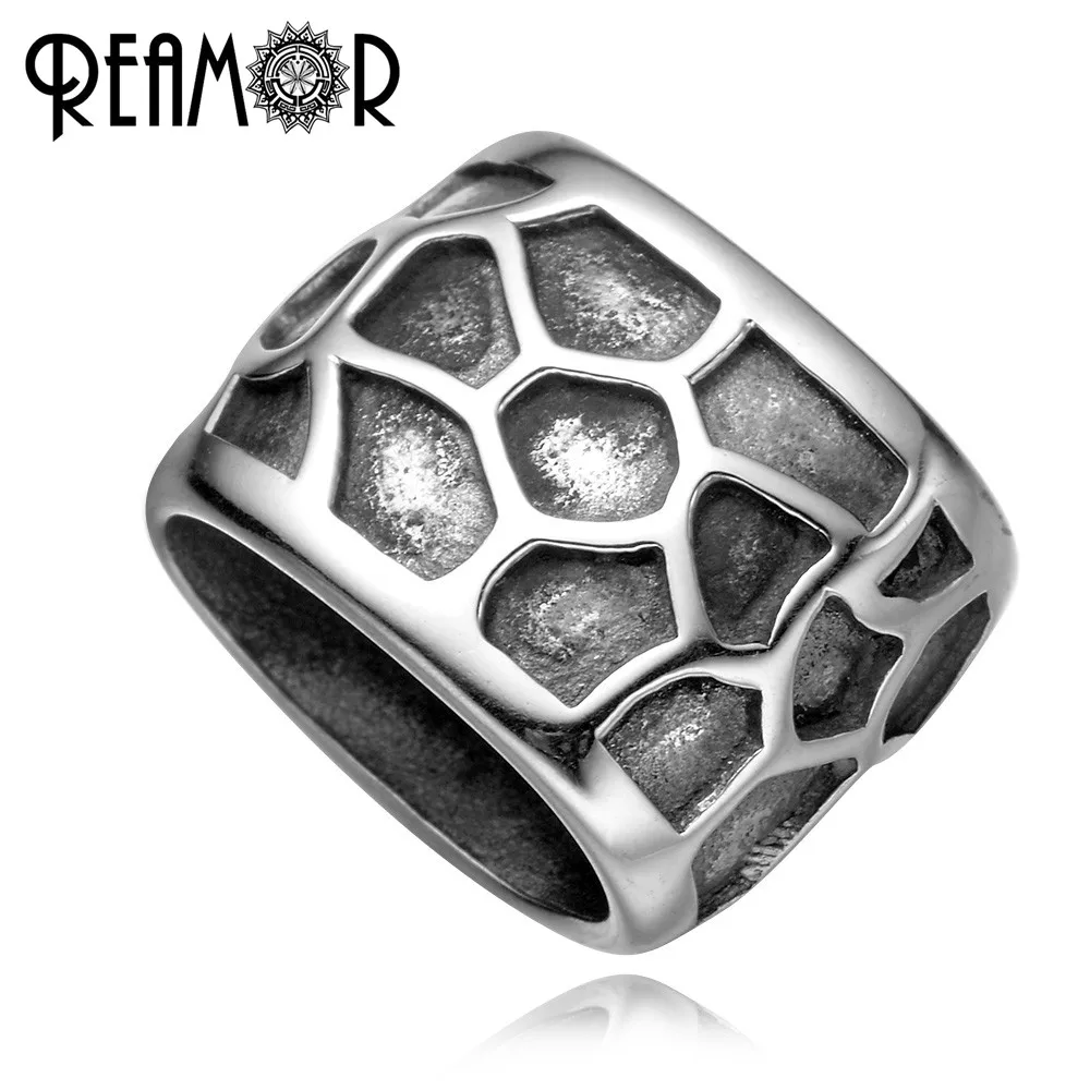 

REAMOR 12*6mm 316l Stainless Steel Turtle Crack European Big Hole Beads For Leather Bracelet DIY Jewelry Making Spacer Beads