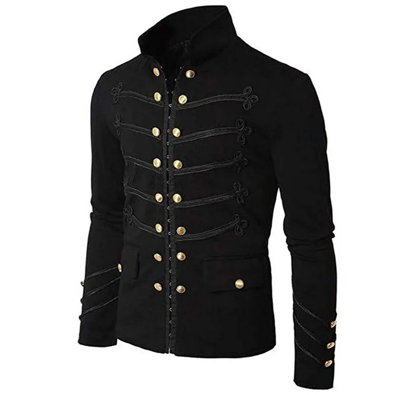 

Oeak 2019 Retro Men Gothic Jacket Military Steampunk Tunic Rock Frock Men Punk Costume Vintage Coat Outwear