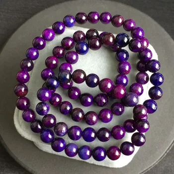 

7mm Genuine Natural Sugilite Royal Purple Pink Crystal Gemstone Round Beads Stretch Bracelet Necklace 21 Inches