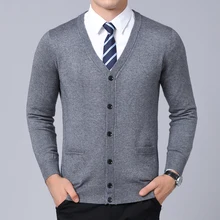 Новинка, модный брендовый мужской свитер, кардиган, пальто с v-образным вырезом, облегающие вязаные Джемперы, зимний Корейский стиль, повседневная мужская одежда