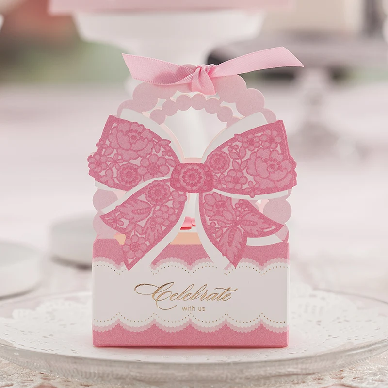 

100pcs Wedding Favor Box Flower Gift Box Wedding Decoration Pink Candy Box Party Supplies