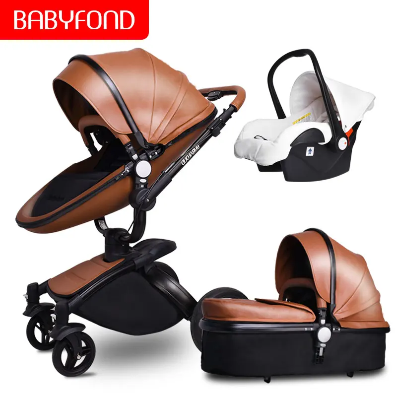 Babyfond бренд 3 в 1 детская коляска Европейская коляска костюм для лежа и сиденья кожа двусторонний шок отправить зонтик - Цвет: S