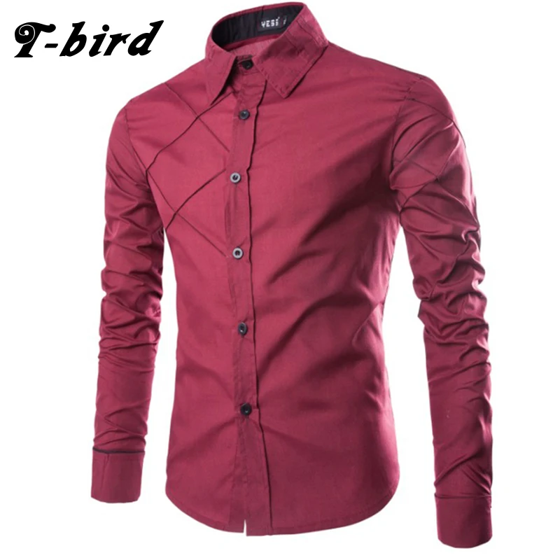 

T-bird Brand 2018 Dress Shirts Mens Striped Shirt Cotton Slim Fit Chemise Long Sleeve Shirt Men New Model Shirts 10 Color