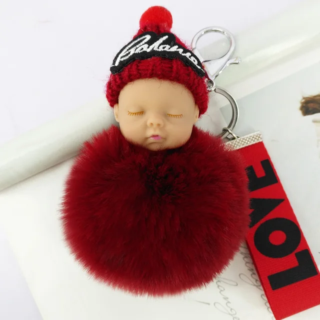 Cute Baby Pokemon Key Chain Handmade Pompom Ball Key Ring Bag