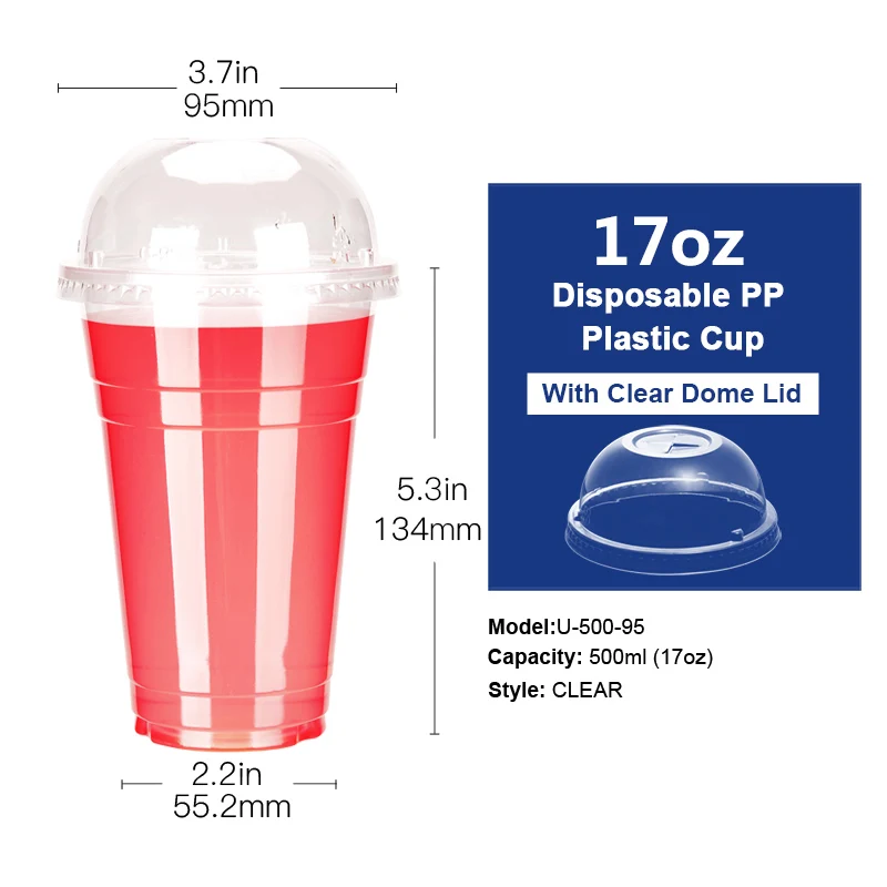 10 шт 12 унций 16 унций 22 унций прозрачные одноразовые стаканчики пластиковые стаканчики для чая, кофе, воды с крышками для холодного кофе, Пузырьковые Боба для смузи, вечерние - Цвет: 500ml Dome Lid