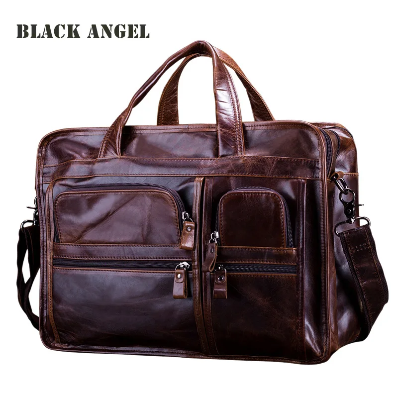 

BLACK ANGEL Men Bag 100% Genuine Leather Shoulder Bag Fashion Laptop Business Travel Bags Tote Crossbody Messenger Bags