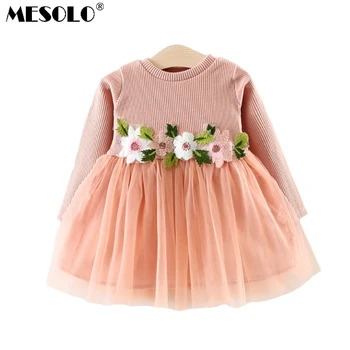 

MESOLO Autumn baby girl dress Fashion flowers kids clothes Lase wedding party costume for children baby girls birthday dresses