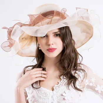 

Summer Gorras Sun Hat Elegant Fashion Women's Church Hats For Women Flower Hat Wedding Kentucky Derby Wide Brim Sea Beach