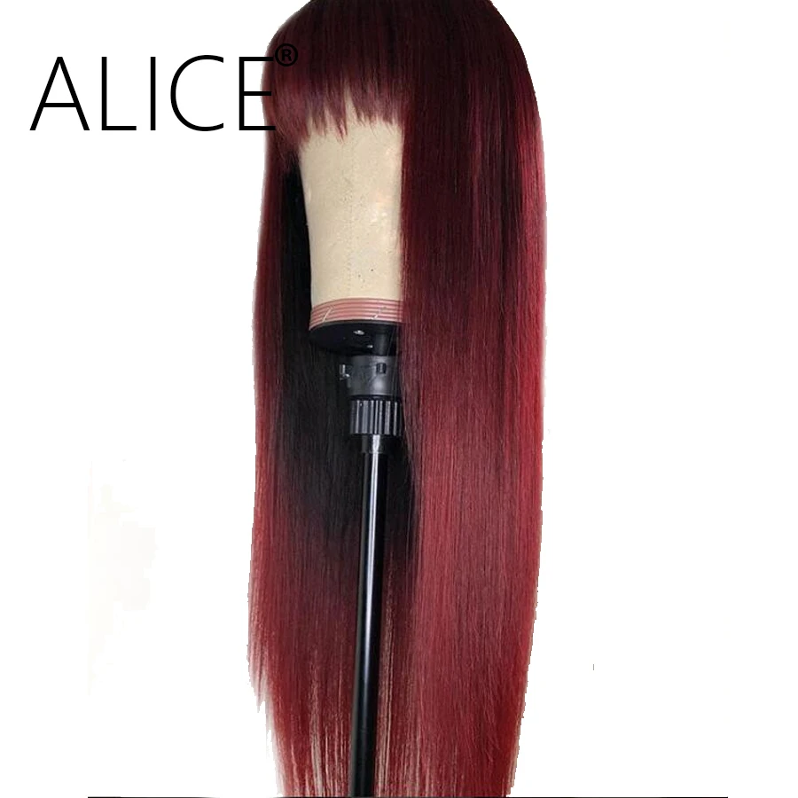 99j burgundy color lace front wigs with bangs