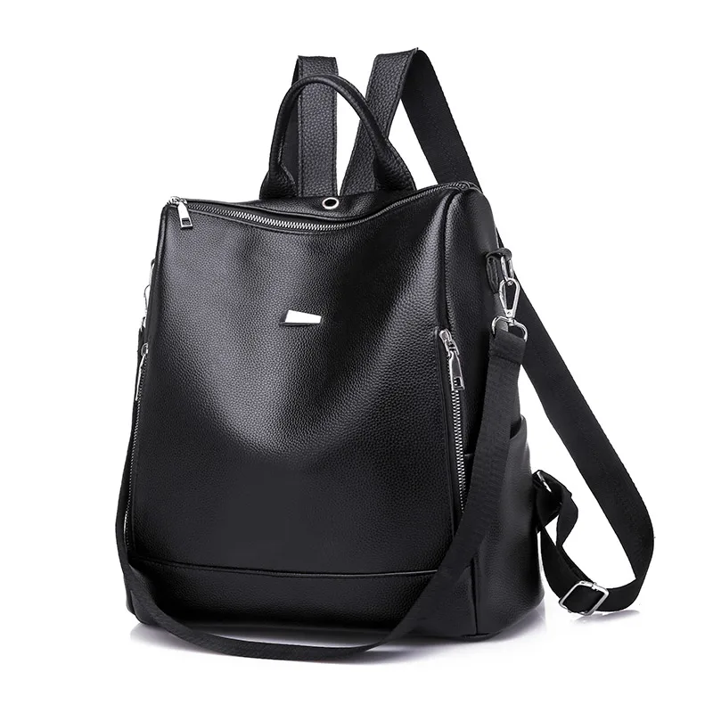 

Women Backpack Rucksack PU Leather School Shoulder Bags Backpacks for Teenage Girls Casual Black Bookbags Nylon Mochila mujer