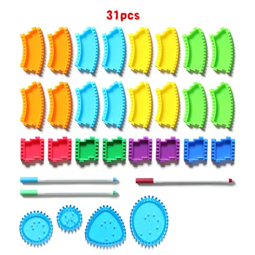 Спирограф рельс Рисование Игрушка Творческий собрать спираль дизайн комплект, Классическая живопись граффити воображение Развивающие игрушки для детей - Цвет: 31pcs