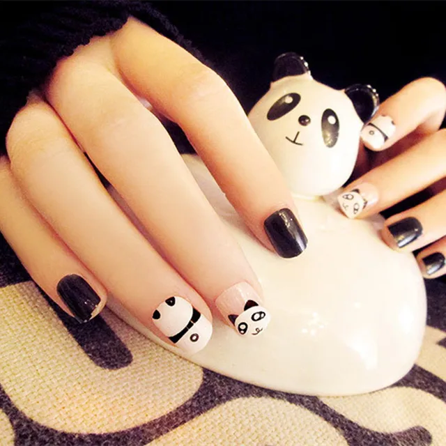 24pcs/set Cute Panda Nails Full Cover Nail C6 Black False Nail 24pcs/set Cute panda nails full cover nail C6 black false nail acrylic tips patch - 24pcs/set Cute Panda Nails Full Cover Nail C6 Black False Nail