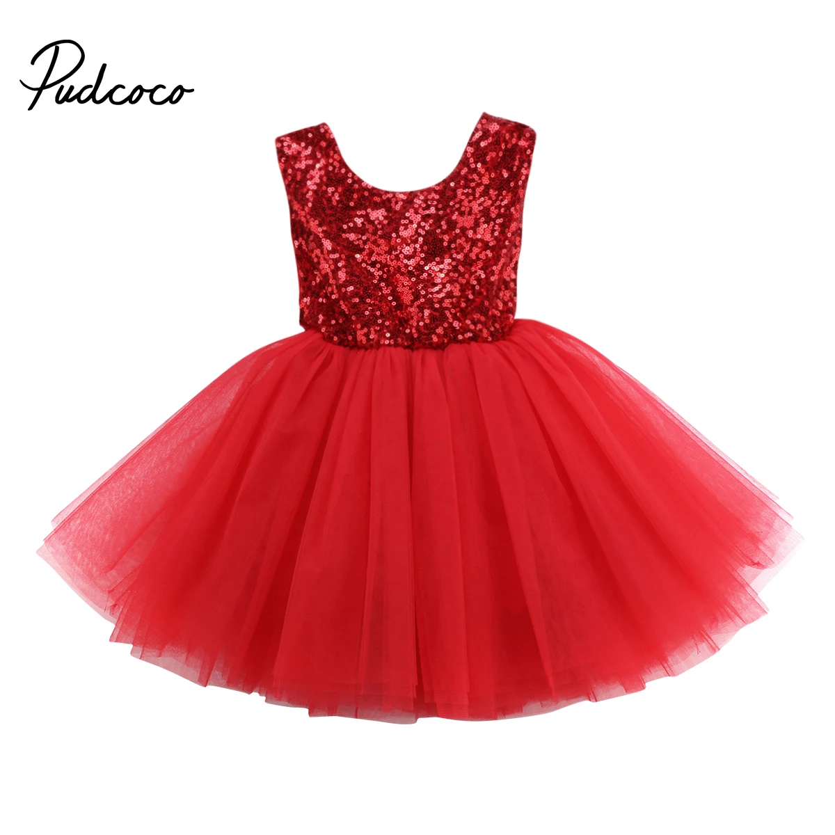 

US STOCK Baby Girls Kids sequins Dresses solid color Lace Formal Wedding Bridesmaid clothes sleeveless Princess Dress