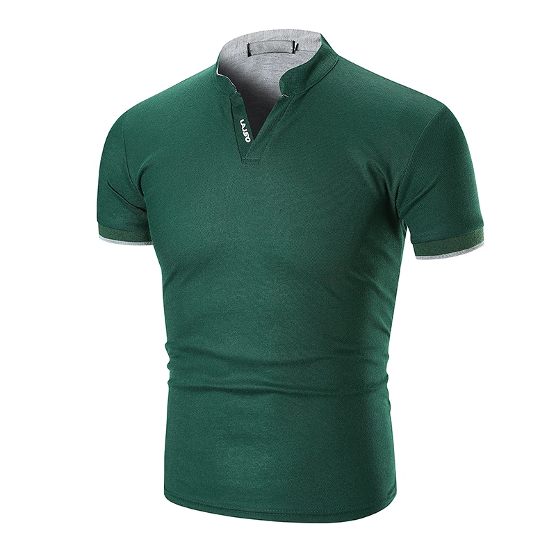 

Men's V-Neck Polo Shirt Fashion Solid Color Brand Short-Sleeve Polo Shirt Cotton Casual Breathable Slim Men Camisa Polo