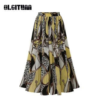 

New 2020 Summer Women Style XL-5XL Fashion Vintage Casual Stretch High Waist Skater Flared Pleated Swing Long Female Skirt SK468